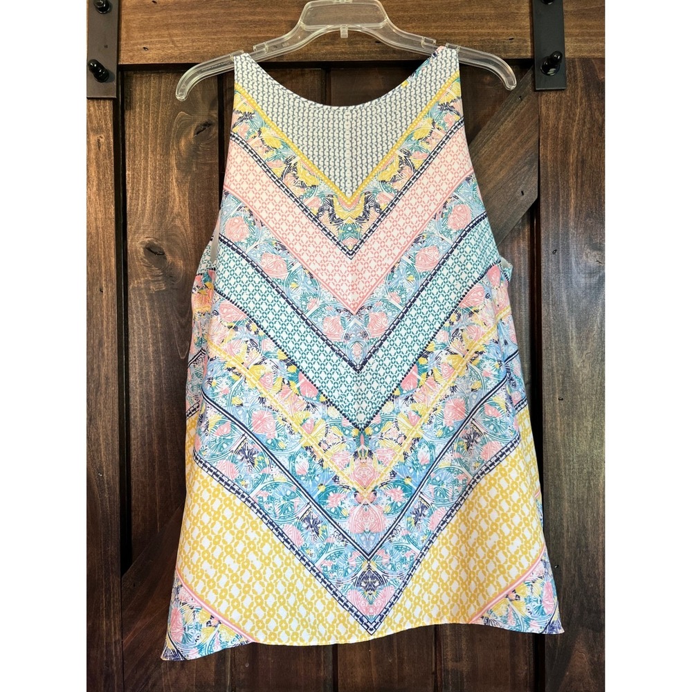 Antibes Blanc Womens XL Multicolor Geometric Floral Chevron Sleeveless Tank Top